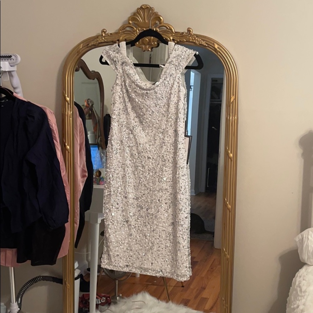 Adrianna Papell White Sequin Dress